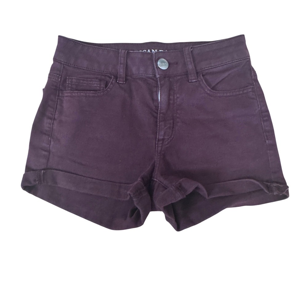 American Eagle Super‎ Super Stretch Shorts Maroon Purple Cuffed Denim Womens 0